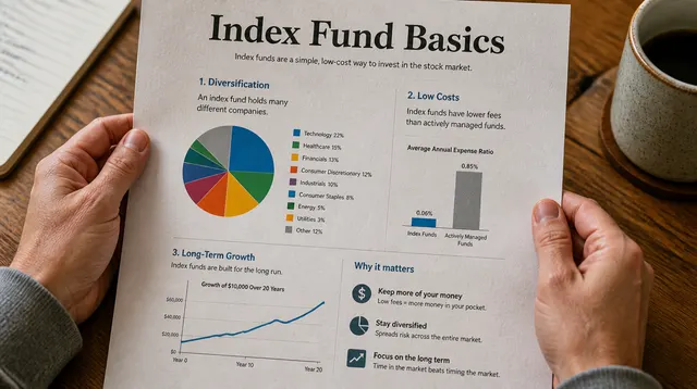 Illustration of an index fund portfolio with stocks and bonds