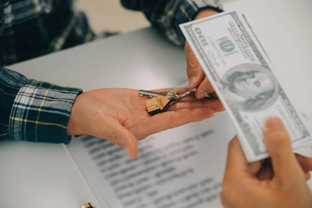 A person reviewing auto loan paperwork at a dealership desk