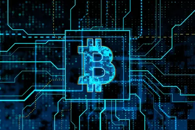 Illustration of blockchain blocks linked by chains with a padlock